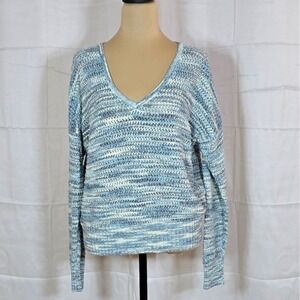 Madewell Southbrook Blue White Space Dye V-Neck Cotton Blend Knit Sweater Medium
